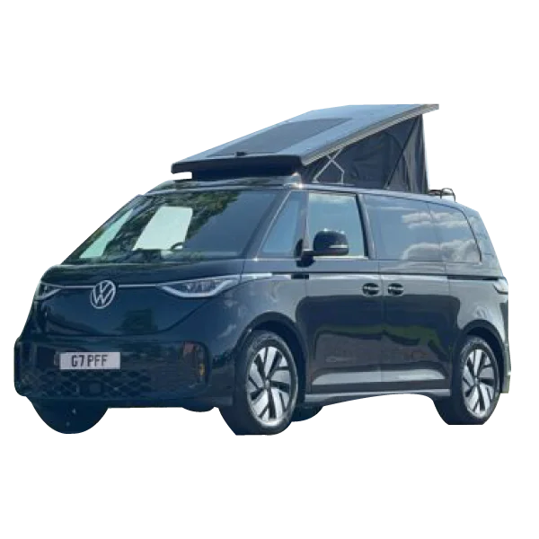 Black campervan as icon for solar charge controllers for campervans and caravans