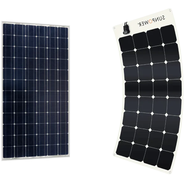 Flexible solar panel standing next to rigid solar panel